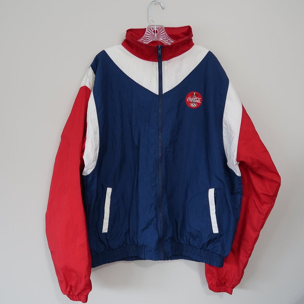 Vintage Coca Cola Olympics Jacket Mens XXL 90s Full Zip Windbreaker